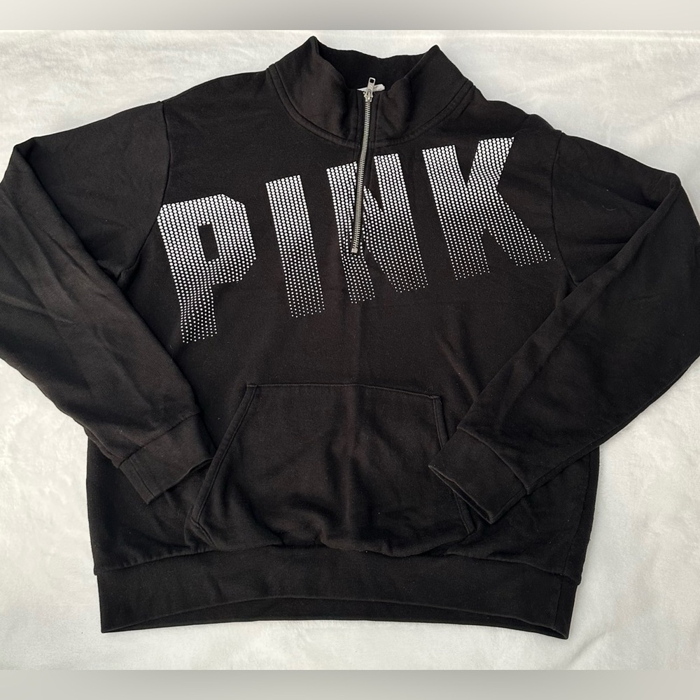 EUC Women Pink by Victoria's Secret Black White Half Zip Sweatshirt Size Large
